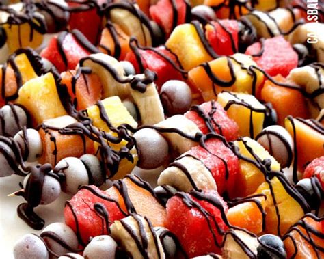 Chocolate Drizzled Frozen Fruit Skewers Recipe