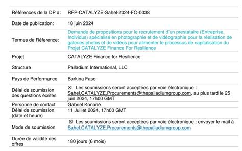 Demande De Propositions Pour Le Recrutement Dun Prestataire Sp Cialis