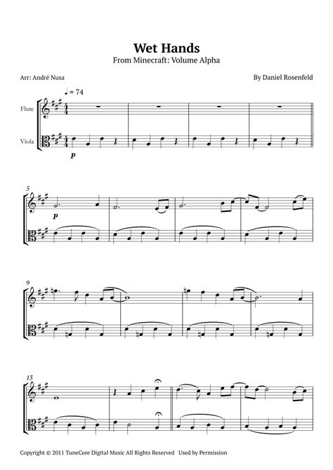 Wet Hands Arr André Nusa Sheet Music C418 Instrumental Duet