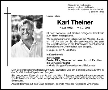 Traueranzeigen Von Karl Theiner Trauer Bz