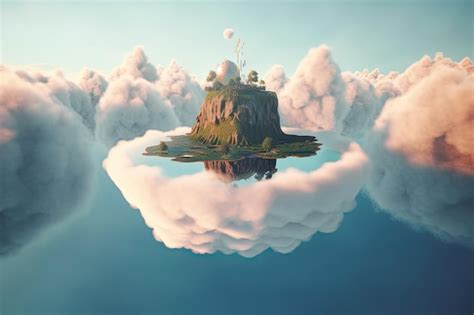 Isla Flotante En Un Mar De Nubes Rodeada De Un Paisaje Surrealista Y De