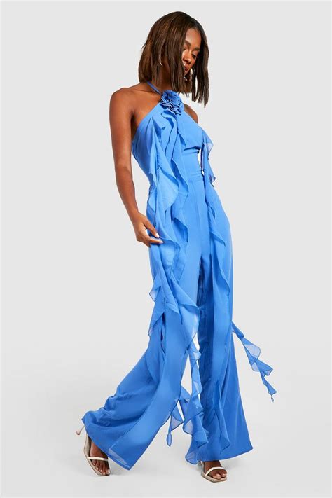 Ruffle Chiffon Wide Leg Jumpsuit Boohoo Uk