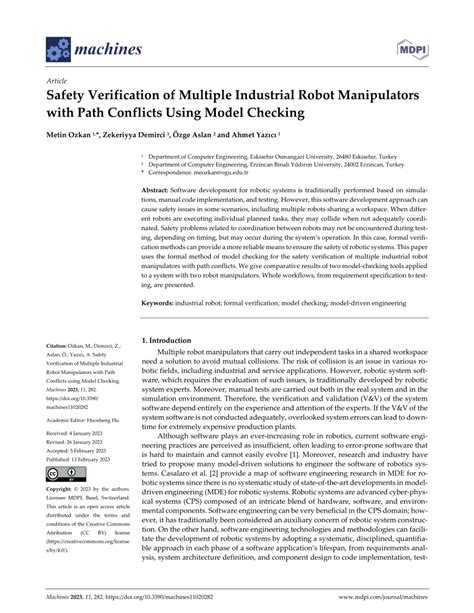 Pdf Safety Verification Of Multiple Industrial Robot Manipulators With Path Conflicts Using