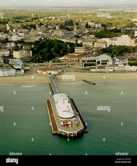 Bournemouth Pier From The Sea Aerial View Show Balloon Ride Stock