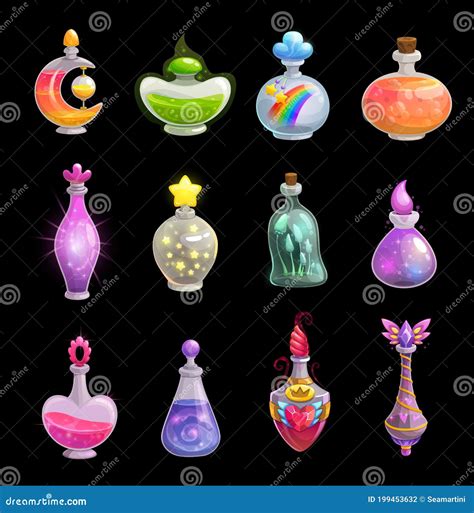 Potion Bottles Vector Icons Elixir In Glass Flasks Stock Vector