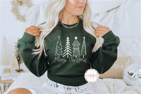 Merry Christmas Trees Sweatshirt Christmas Sweatshirt Minimalist