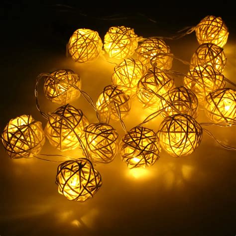 Led Battery String Lights M Pcs White Handmade Rattan Balls String