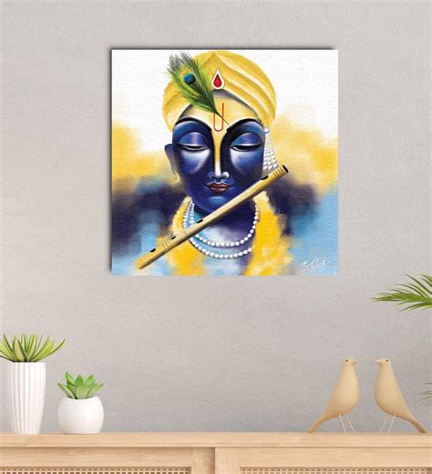 Buy Lord Krishna Playing Flute Canvas Printed Wall Painting By