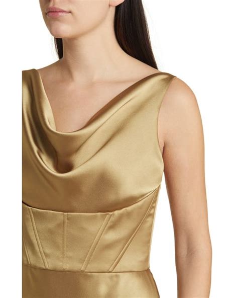 Amsale Cowl Neck Corset Satin Gown In Natural Lyst