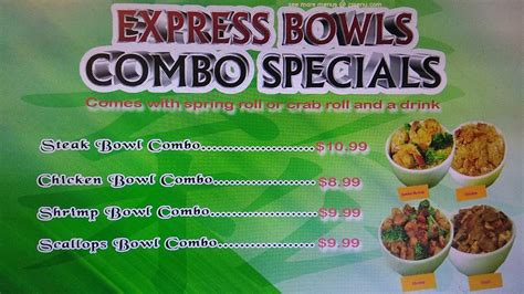 Menu at Tokyo's Express restaurant, Lumberton