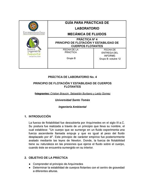 Ta Guia De Laboratorio Flotacion Y Estabilidad De Cuerpos Flotantes