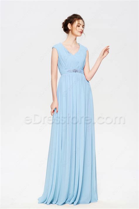 Light Blue Modest Prom Dresses Long Edresstore