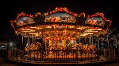 Carousel At Night In A Park Background A Merrygoround With