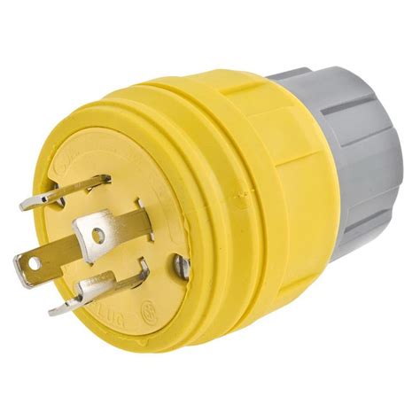 Hubbell Wiring 28w75h 4 Wire 3 Pole Watertight Plug 250 Volt Ac 30 Amp Nema L15 30 Yellow Twist