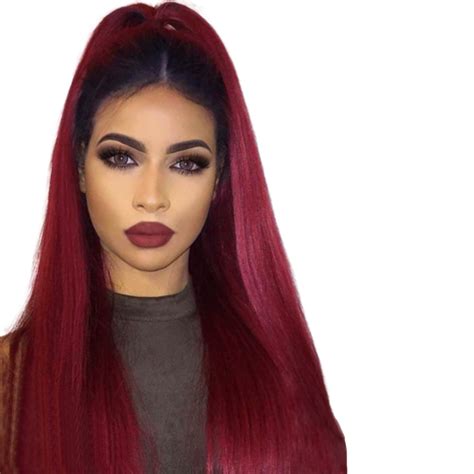 Black Wine Red Ombre Long Straight Lace Front Synthetic Wig Shop