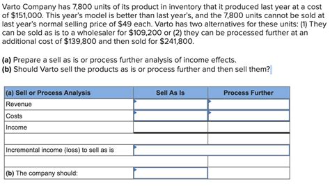 Solved Varto Company Has 7 800 Units Of Its Product In Chegg