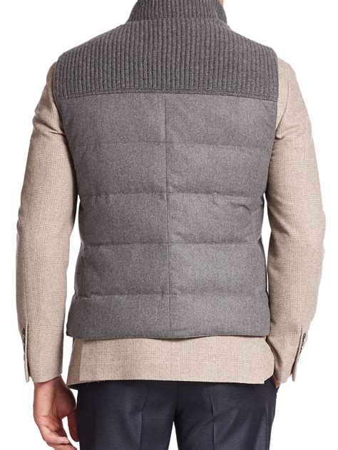 Lyst Brunello Cucinelli Flannel Puffer Vest In Gray For Men