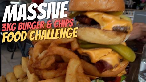 Massive 3kg Stacked Burger And Fries Challenge Man Vs Food Youtube