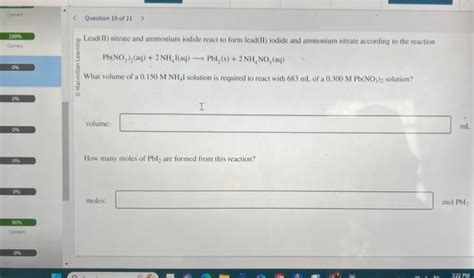 Solved Lead(I) nitrate and ammonium iodide react to form | Chegg.com