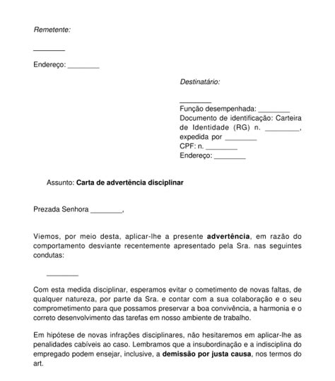 Carta de Advertência Disciplinar Modelo Word e PDF