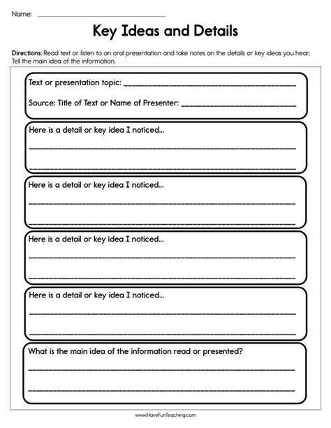 Main Idea And Details Worksheets Sped