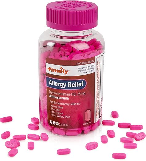 Timely Adults Relief 650 Ct Antihistamine Caplets With Diphenhydramine Hcl 25 Mg Compared To