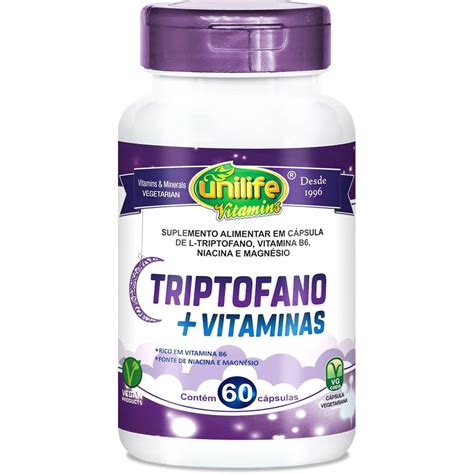 L Triptofano Vitaminas B6 Niacina Magnésio 60 cápsulas de 400mg Vegano