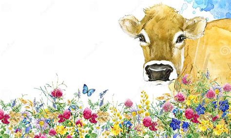 Cow Cow Watercolor Illustration Milking Cow Breed Stock Illustration