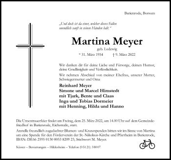 Traueranzeigen Von Martina Meyer Trauerportal Hildesheimer Allgemeine