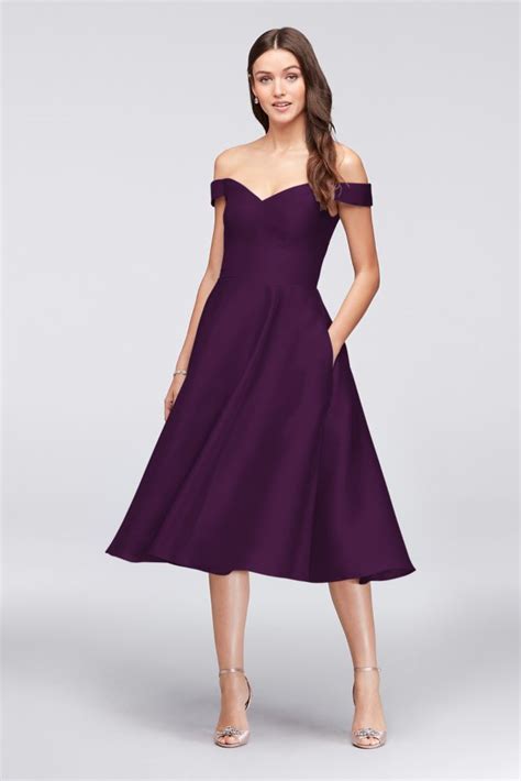 Off The Shoulder Tea Length Bridesmaid Dress David S Bridal Tea