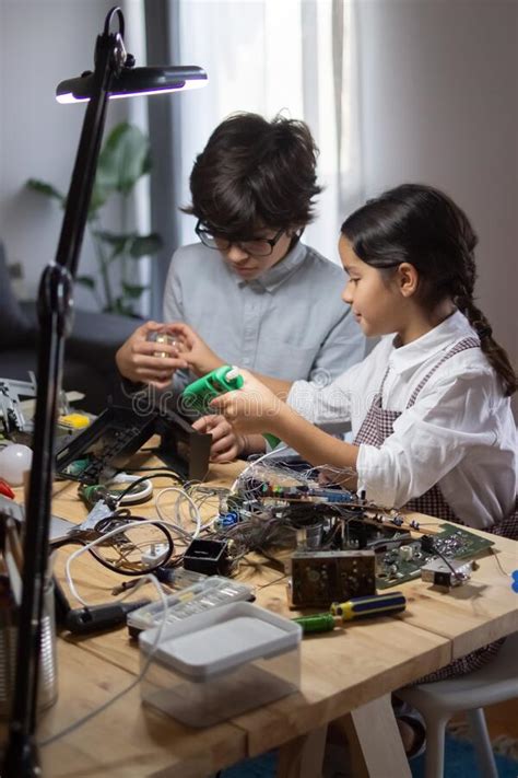 Kids Studying Electronics At School Lab Stock Photo Image Of