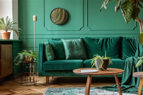 Premium Photo Modern And Cosy Living Room With A Emerald Green Sofa