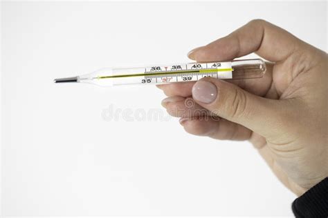 Glass Thermometer In Female Hand Which Shows Extremely High Temperature