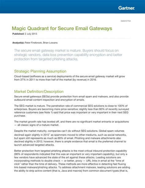 Magic Quadrant For Secure Email Gateways