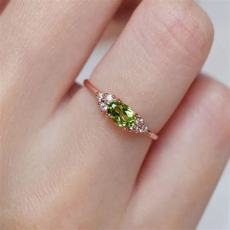 Anillo De Piedra Preciosa Verde Oliva Ovalado Para Mujer Anillos Finos