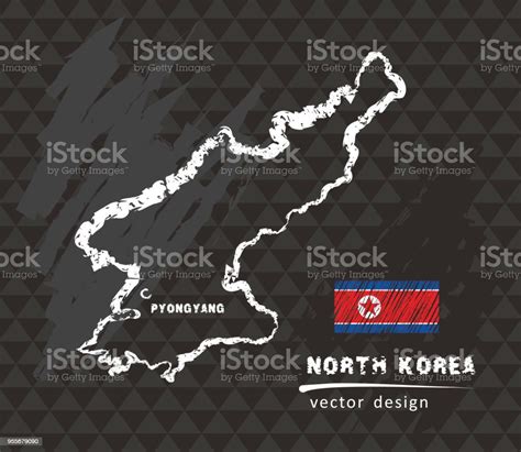 North Korea Map Vector Pen Drawing On Black Background Stock Illustration Download Image Now