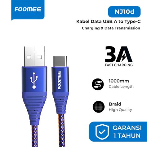 Jual Foomee Nj D Kabel Data Type C A Fast Charging M Shopee Indonesia