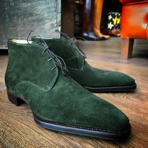 Mens Green Ankle Suede Leather Chukka Boots Mens Dress Leather