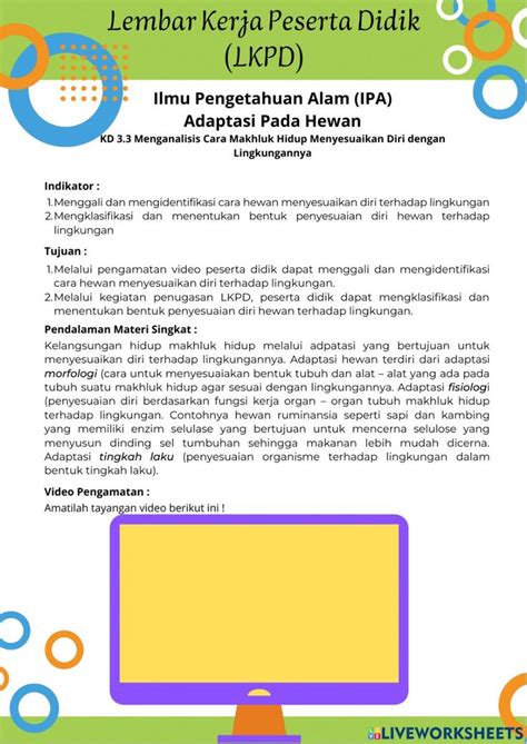 Lkpd Ipa Kelas Adaptasi Hewan Worksheet