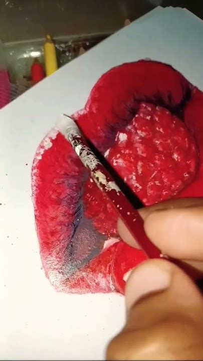 Painting Realistic Cherry Red Lips 👄 ️🎨🖌️😲 Painting Shorts Viral Youtube