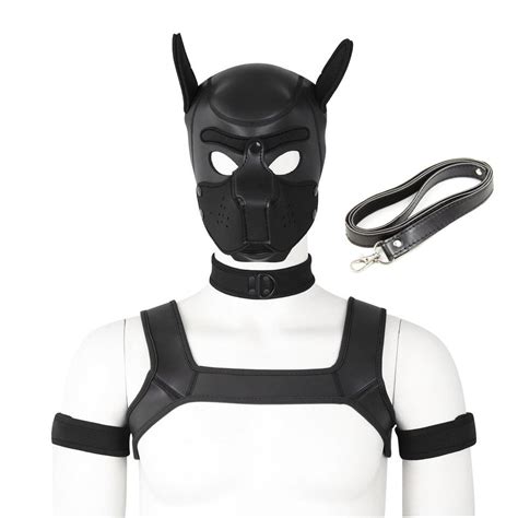 Harnais Masque Collier Et Laisse Petplay Noir Bdsm Boutique