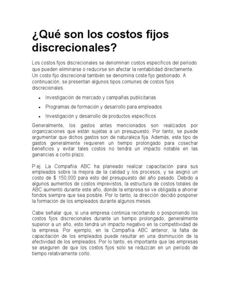 Qué Son Los Costos Fijos Discrecionales Pdf