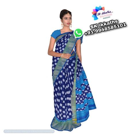 Navyblue With Sky Blue Pochampally Silk Ikkath Saree 9948585101