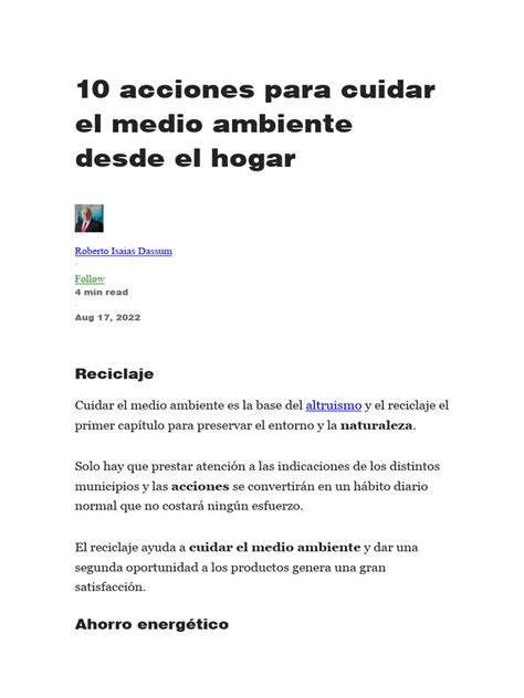 10 Acciones Para Cuidar El Medio Ambiente Desde El Hogar Descargar