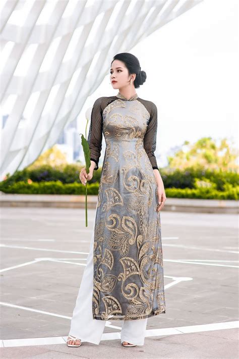 Embroidered Chiffon Fabric Ao Dai Vietnam High Quality Etsy