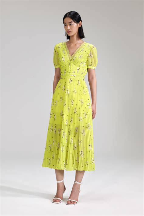 Rent Lime Floral Chiffon Midi Dress SELF PORTRAIT Selfridges