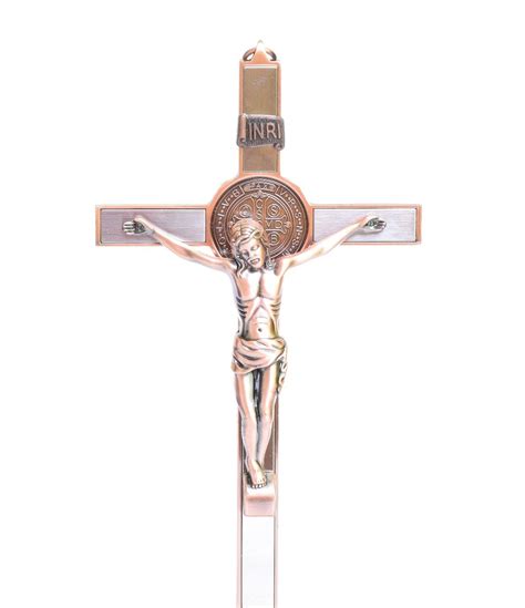 Crucifixo De Metal S O Bento Cobre Luxo Cm Lirio Do Vale