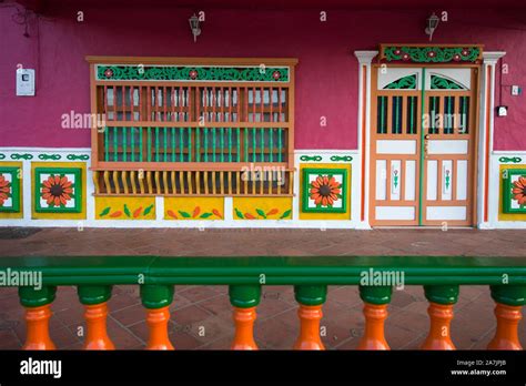 Guatape Colombia September Detail From Colorful Facade On