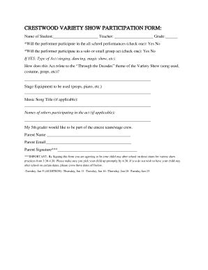 Fillable Online Crestwood Variety Show Participation Form Fax Email