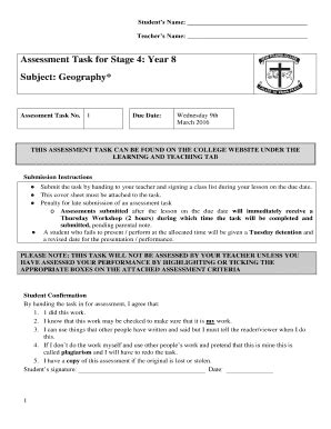 Fillable Online Students Name Teachers Name Assessment Task For Stage